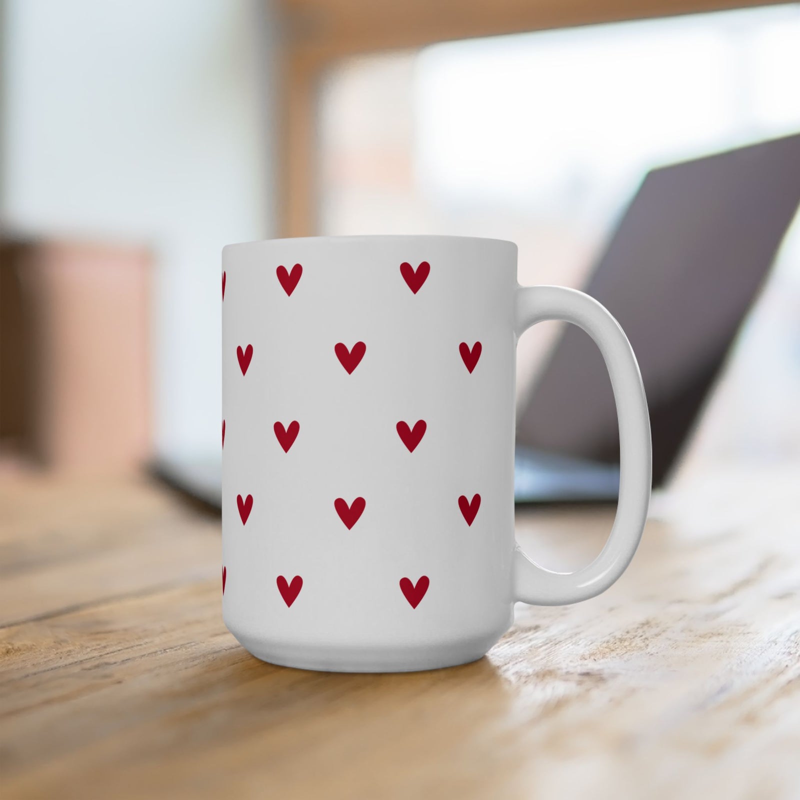 Red Heart Pattern Ceramic Mug — Cute Valentine Coffee Cup (11oz & 15oz) - Sydney So Sweet