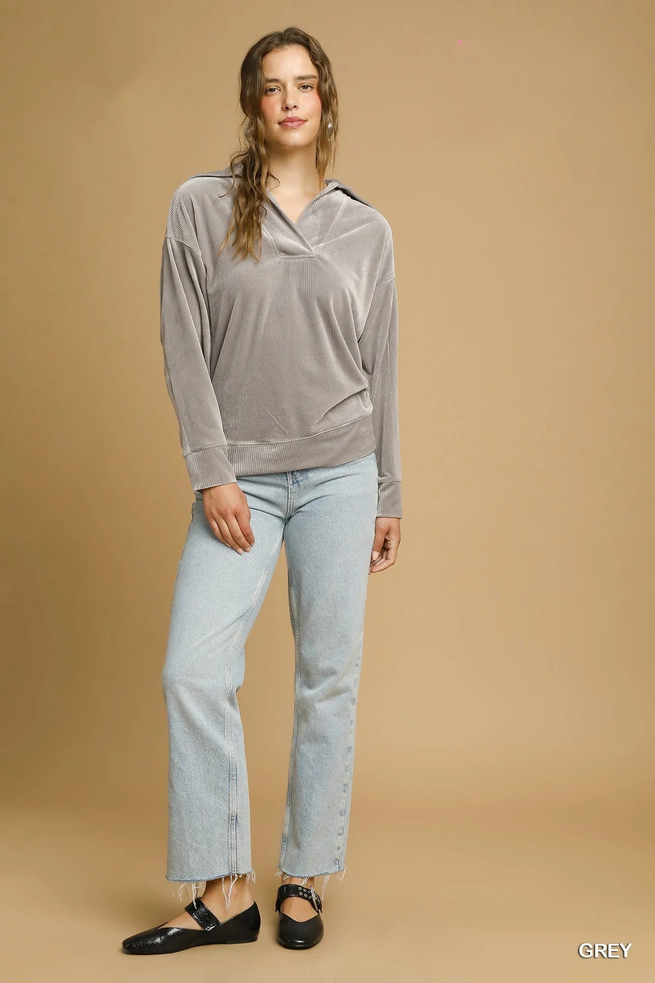 Umgee Soft Thermal Collared Long Sleeve Top - Sydney So Sweet