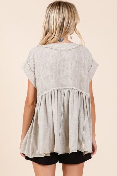 Mittoshop Mixed Media Mineral Wash Babydoll Short Sleeve Blouse - Sydney So Sweet