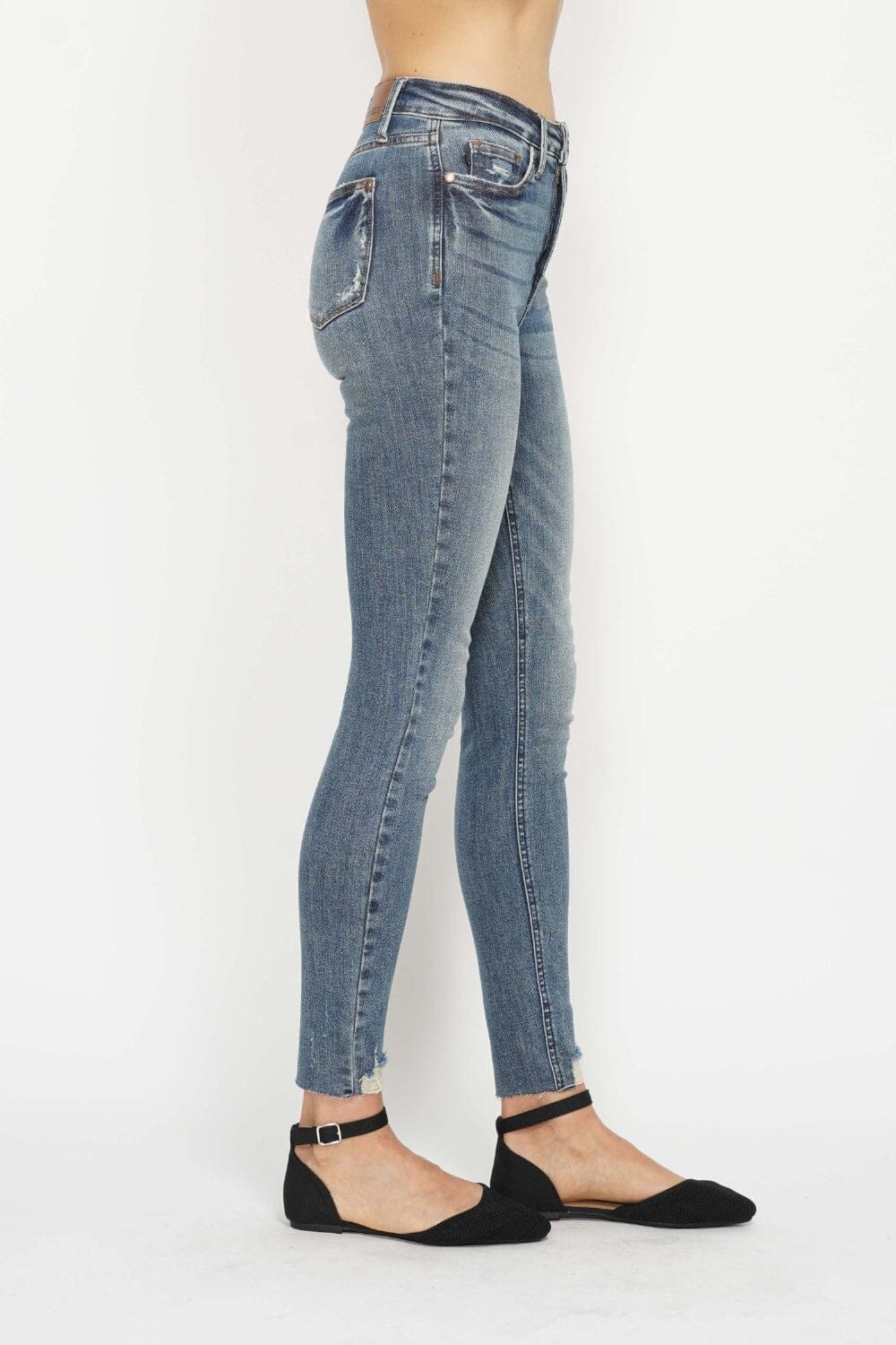 Judy Blue Full Size Tummy Control Vintage Wash Hem Destroy Skinny Jeans - Sydney So Sweet