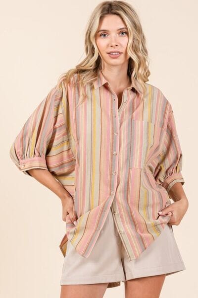 Mittoshop Striped Bubble Sleeve Button Down Shirt - Sydney So Sweet