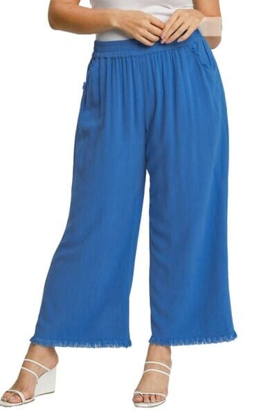 Umgee Full Size Linen Blend Elastic Waistband Wide Leg Pants Plus Size - Sydney So Sweet