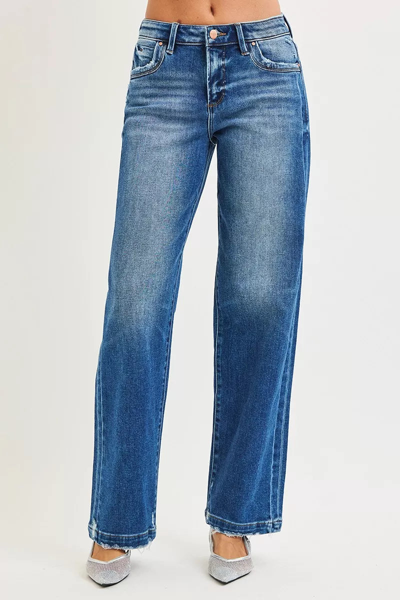 RISEN Full Size Slouchy Baggy Jeans Pocket Side Seam Detail Plus Size - Sydney So Sweet