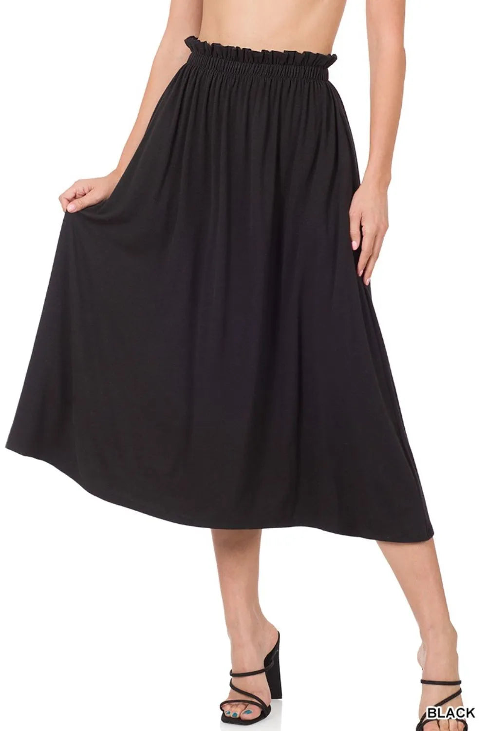 Zenana Paperbag Waist Midi Skirt With Pockets - Sydney So Sweet