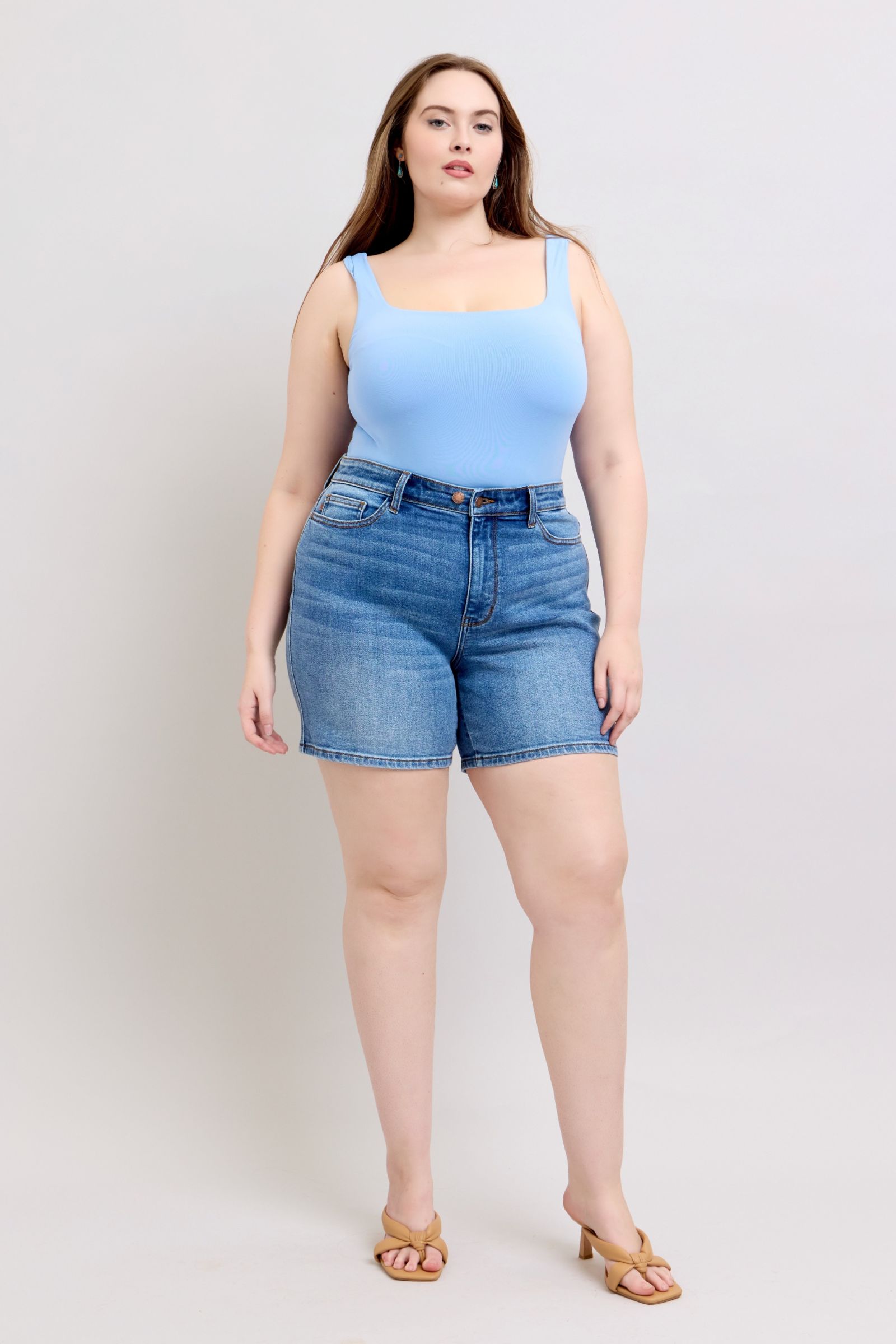 Judy Blue Full Size 2 Button Denim Shorts with Pockets Plus Size - Sydney So Sweet