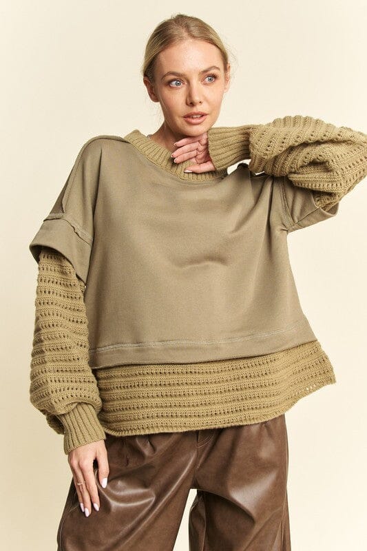 Davi & Dani Faux Layered Round Neck Sweater - Sydney So Sweet