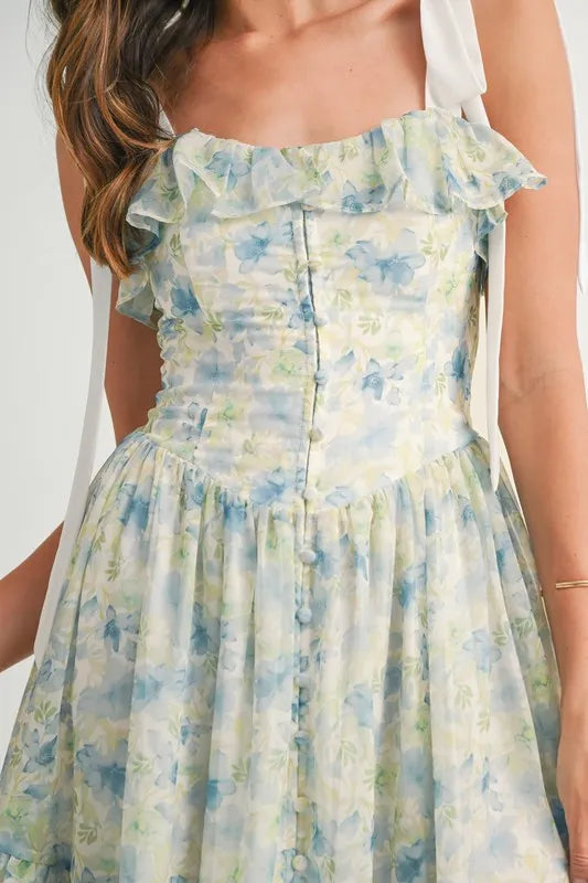 MABLE Floral Printed Shoulder Strap Midi Dress - Sydney So Sweet