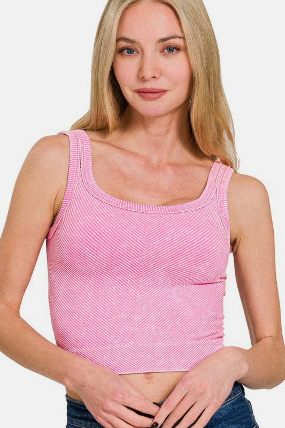 Zenana Washed Ribbed Scoop Neck Wide Strap Tank - Sydney So Sweet