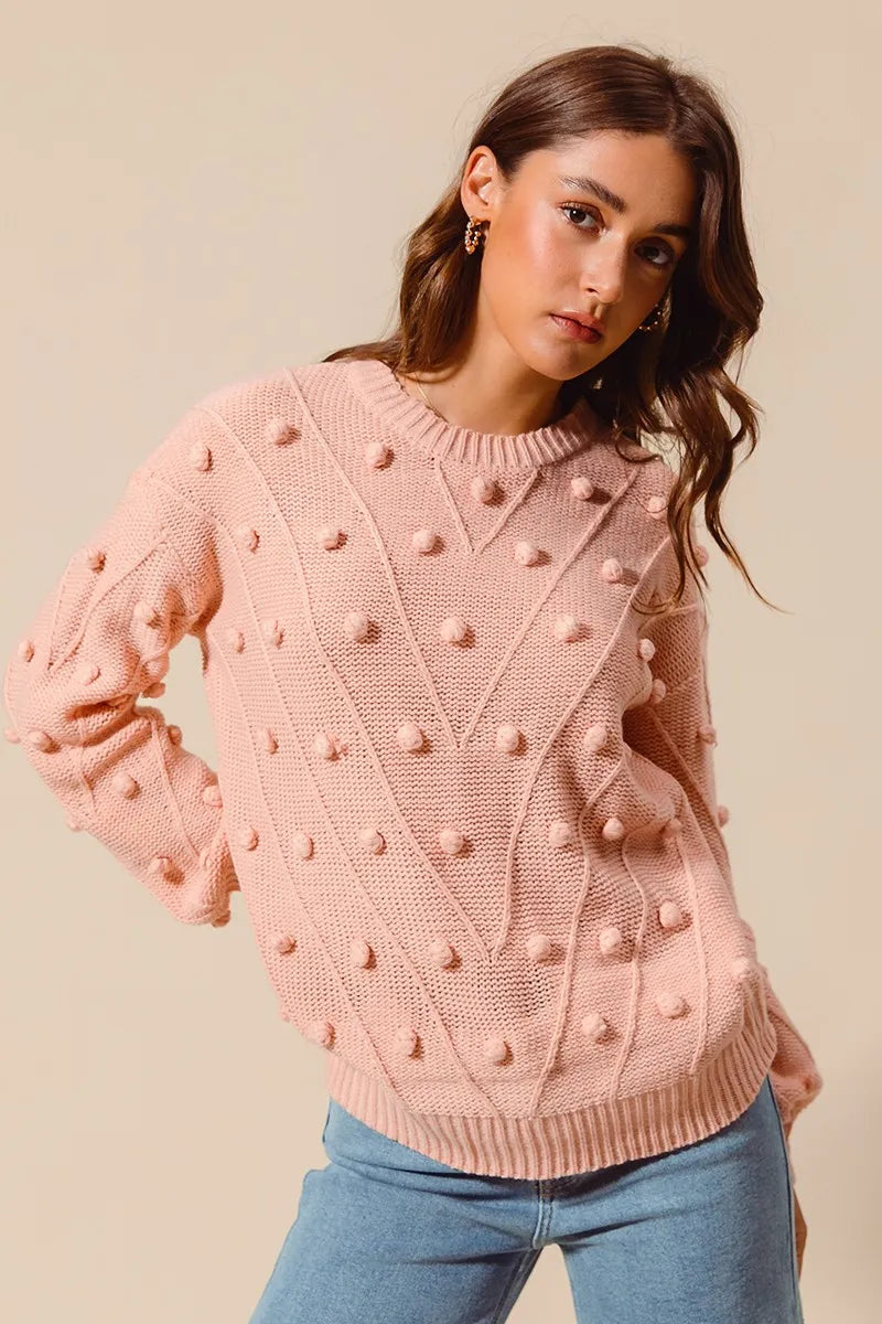 SO ME Pom Pom Textured Knit Sweater Top - Sydney So Sweet