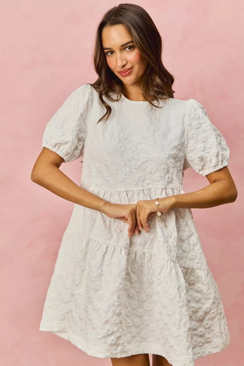 SO ME Floral Jacquard Diagnol Tiered Short Mini Dress - Sydney So Sweet