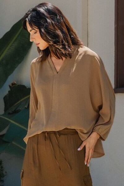 Annie Wear Notched Batwing Sleeve Blouse - Sydney So Sweet