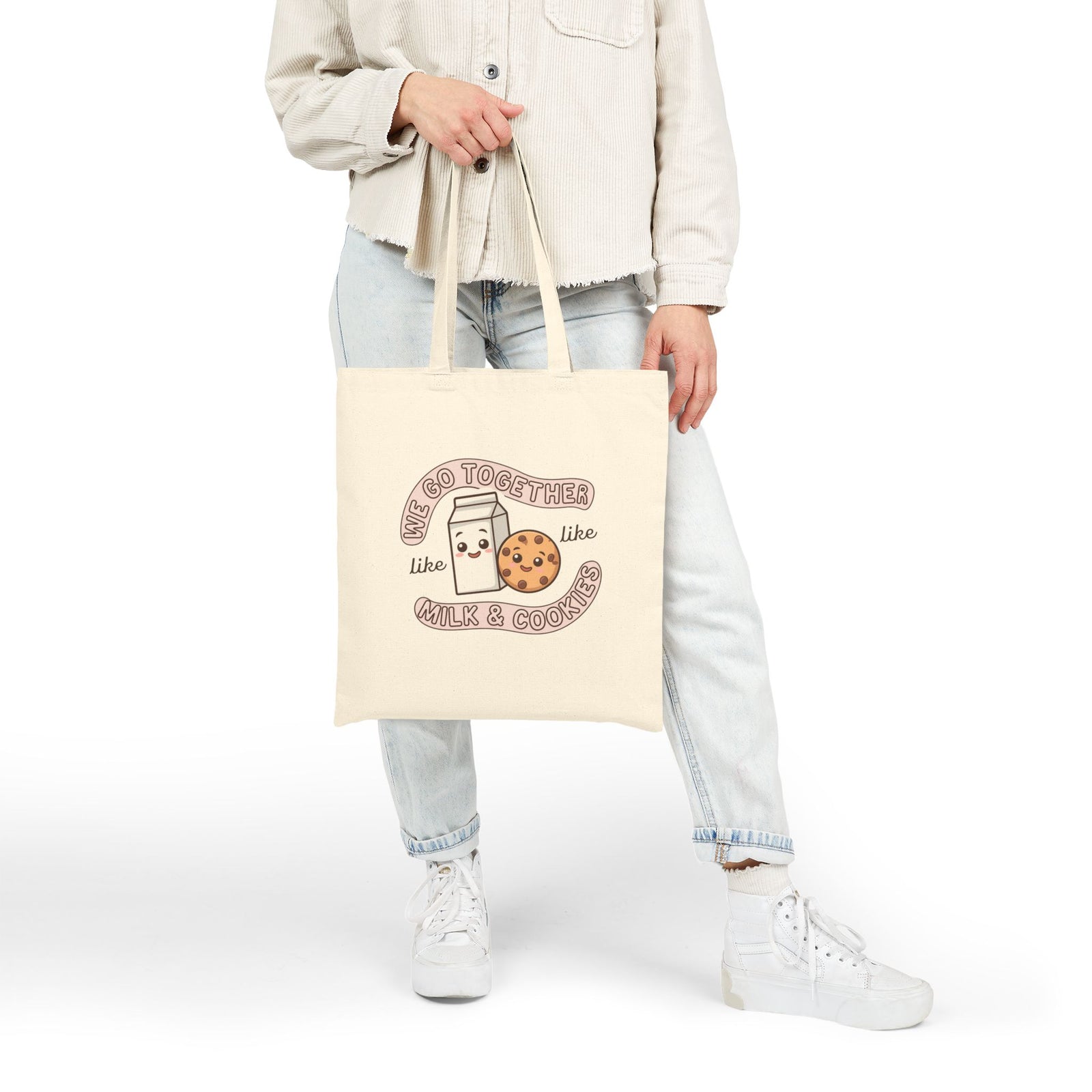 We Go Together Like Milk & Cookies Cute Kawaii Cotton Canvas Tote Bag