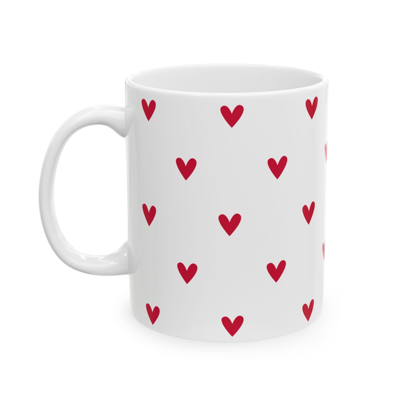 Red Heart Pattern Ceramic Mug — Cute Valentine Coffee Cup (11oz & 15oz) - Sydney So Sweet