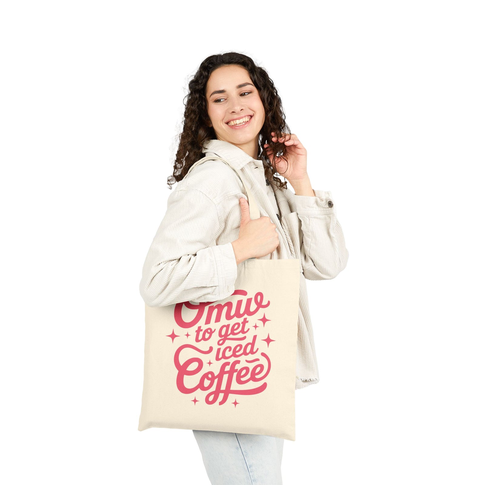 On My Way To Get Iced Coffee Retro Script Cotton Canvas Tote Bag
