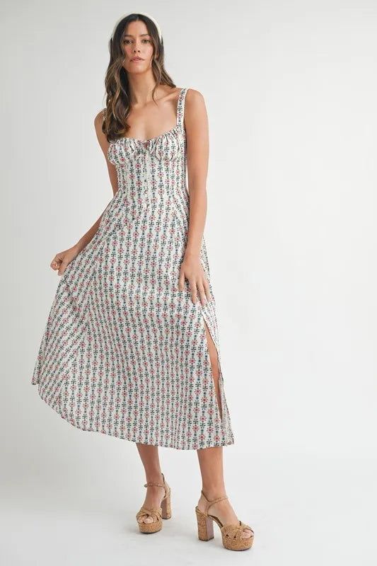 MABLE Floral Print Bustier Back Lace Up Midi Dress - Sydney So Sweet