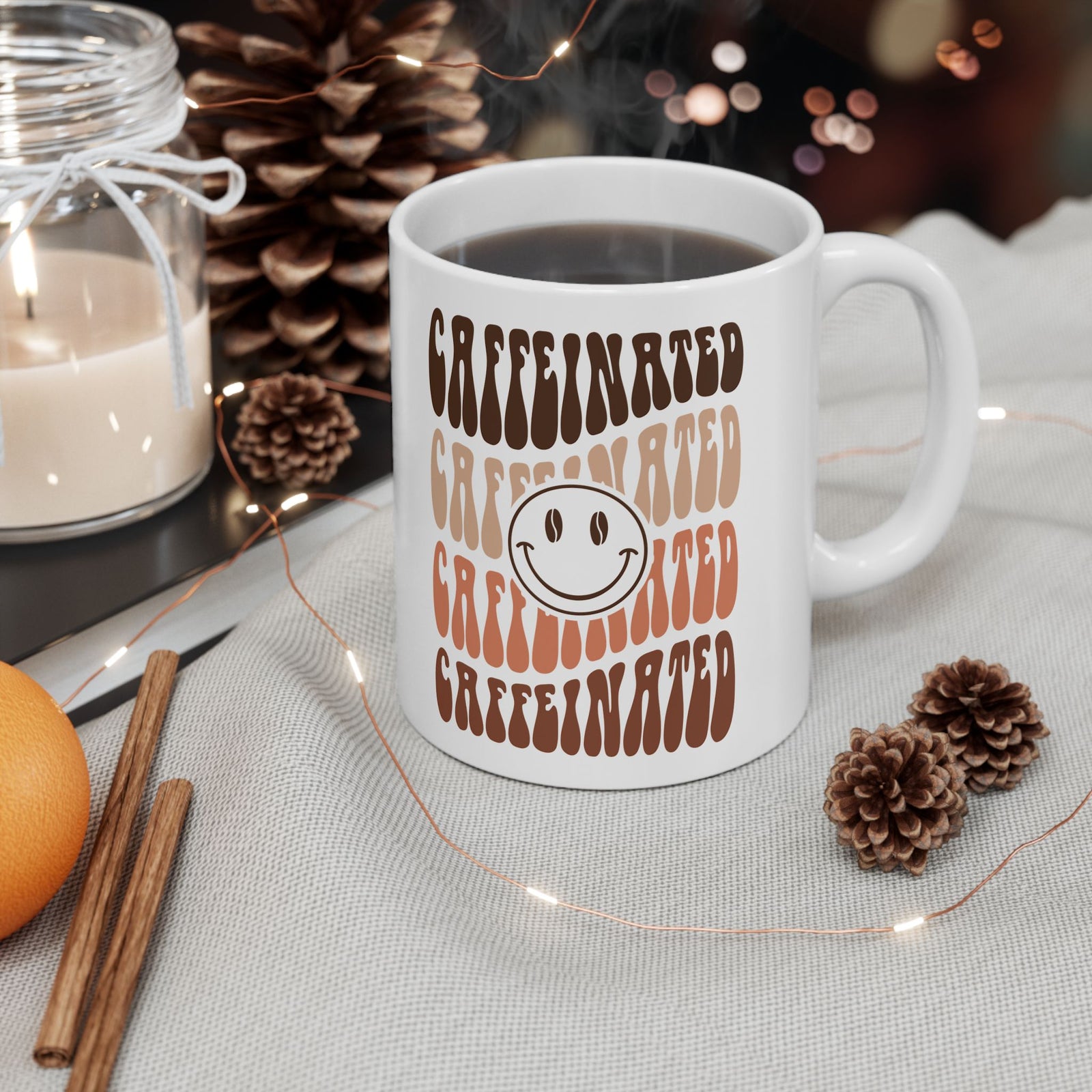 Caffeinated Smile Cute Ceramic Mug Coffee Cup (11oz & 15oz)