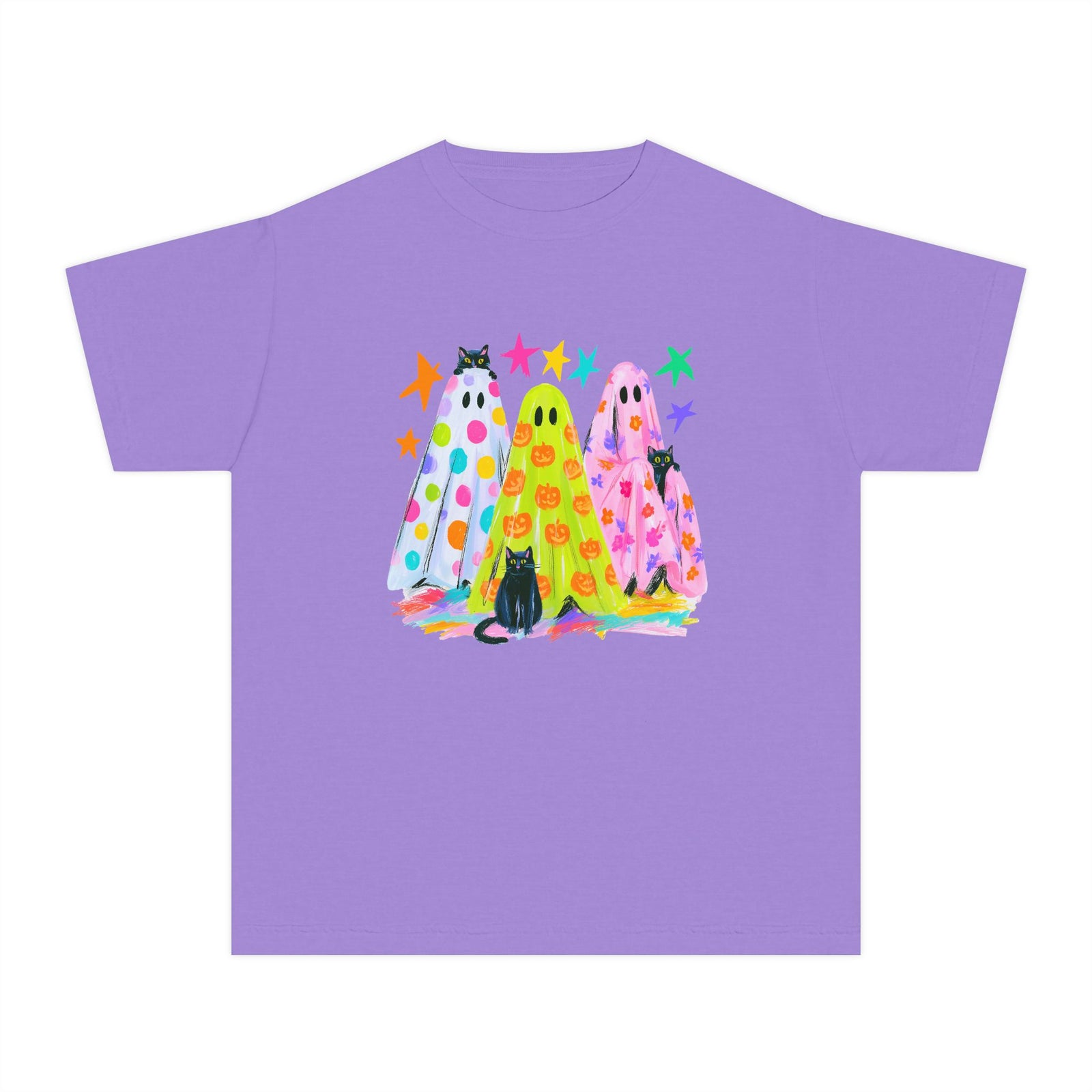 Colorful Polka Dot Halloween Ghost T-Shirt Fun Kids Graphic Tee