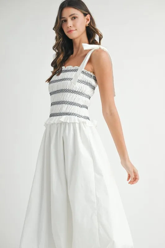MABLE Smocked Bodice Bubble Midi Dress - Sydney So Sweet