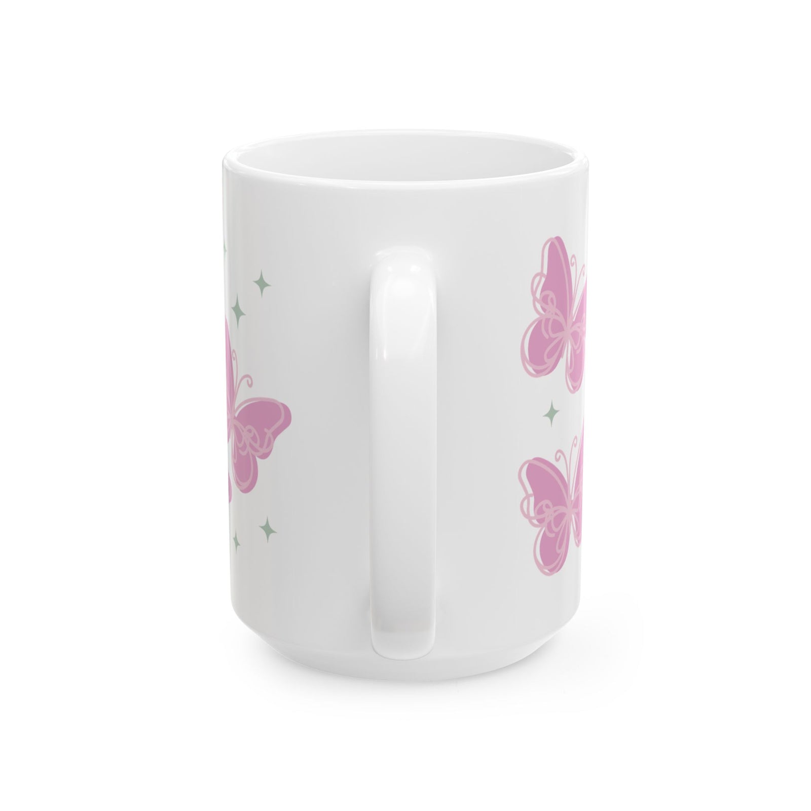 Flutter Pink Butterfly Cute Ceramic Mug Coffee Cup (11oz & 15oz)