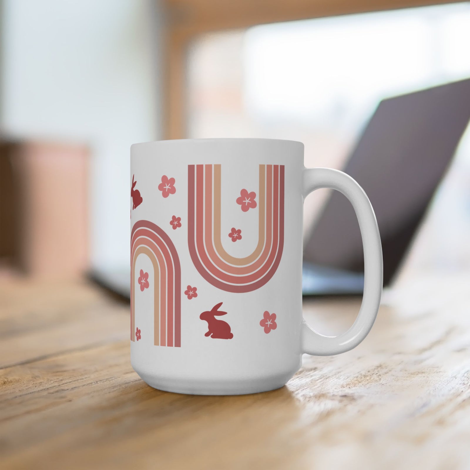 Retro Rainbow Bunny Cute Ceramic Mug Coffee Cup (11oz & 15oz)