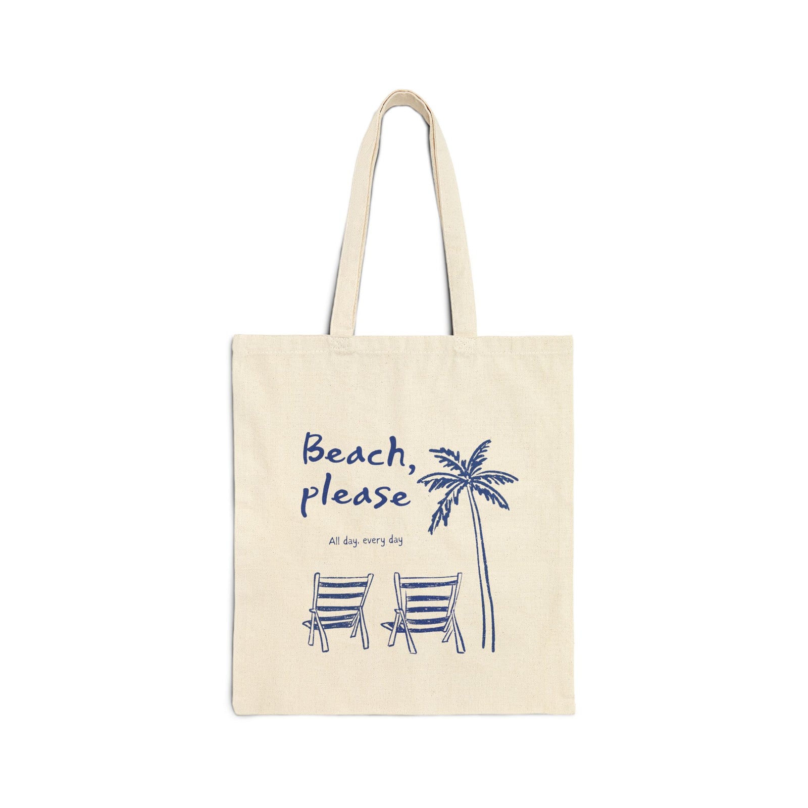 Beach Please Cotton Canvas Tote Bag Palm Tree & Chairs Summer Beach Bag