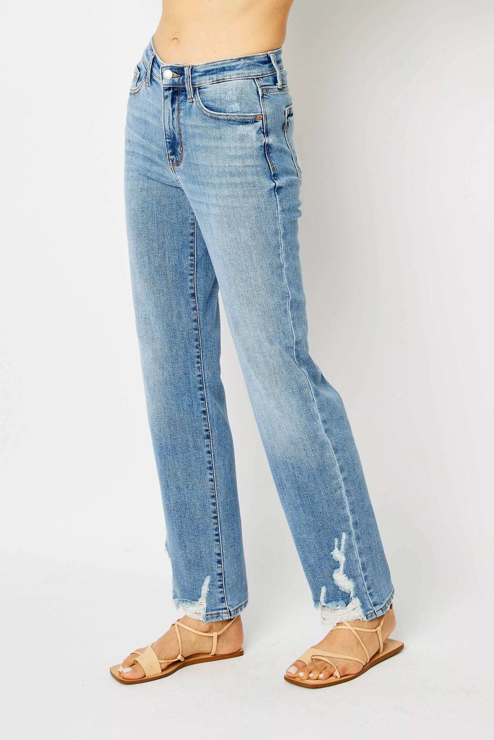 Judy Blue Full Size High Waist Straight Jeans with Heavy Destroy Plus Size - Sydney So Sweet