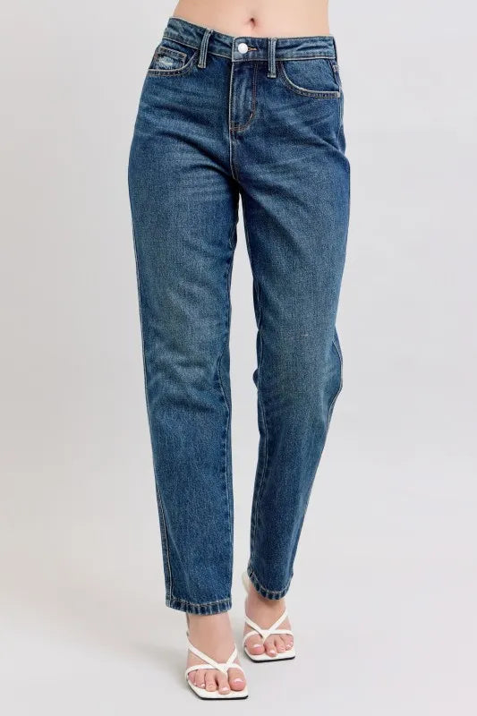 Judy Blue Full Size High Waisted Rigid Magic Non-destroy Straight Leg Jeans Plus Size - Sydney So Sweet