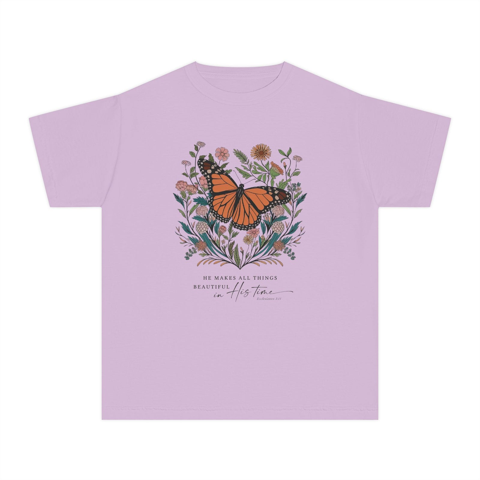 He Makes All Things Beautiful T-Shirt Christian Butterfly Kids Graphic Tee