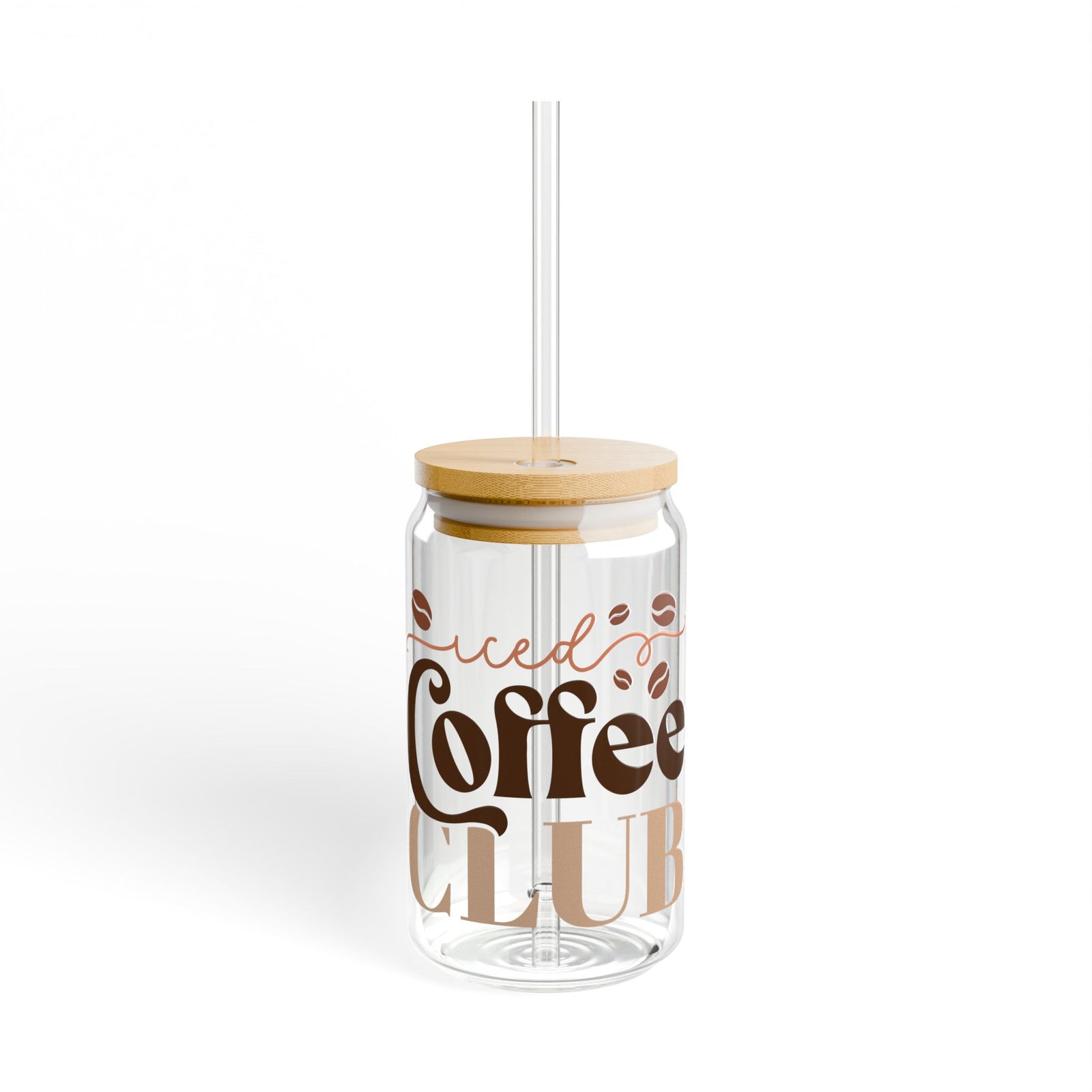 Iced Coffee Club Sipper Glass 16oz Reusable Drink Jar with Lid & Straw