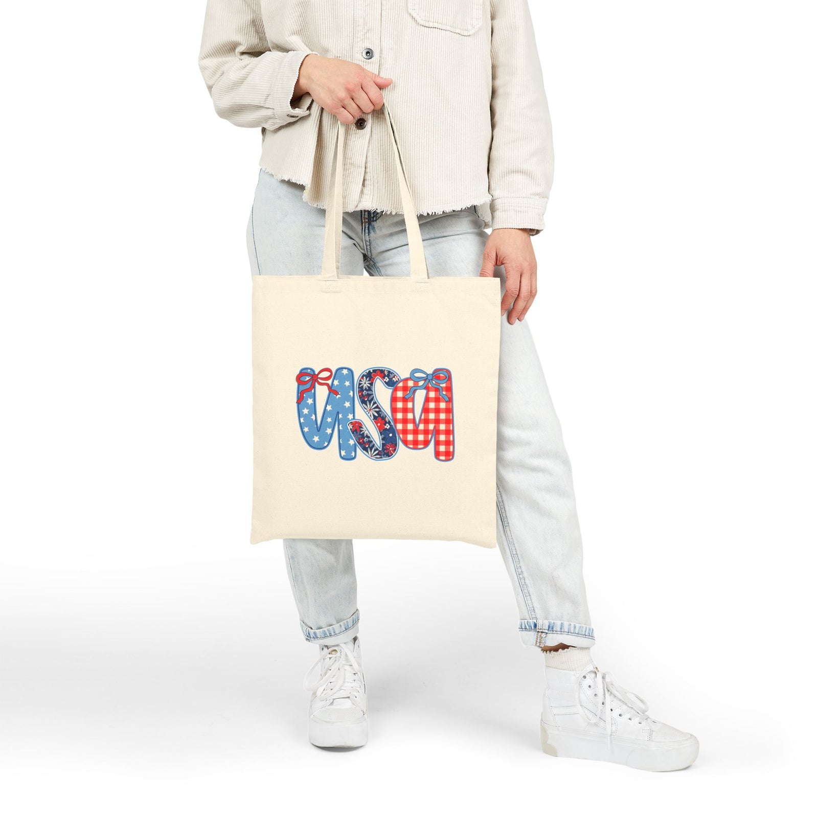 USA Patriotic Cotton Canvas 4th of July Tote Bag