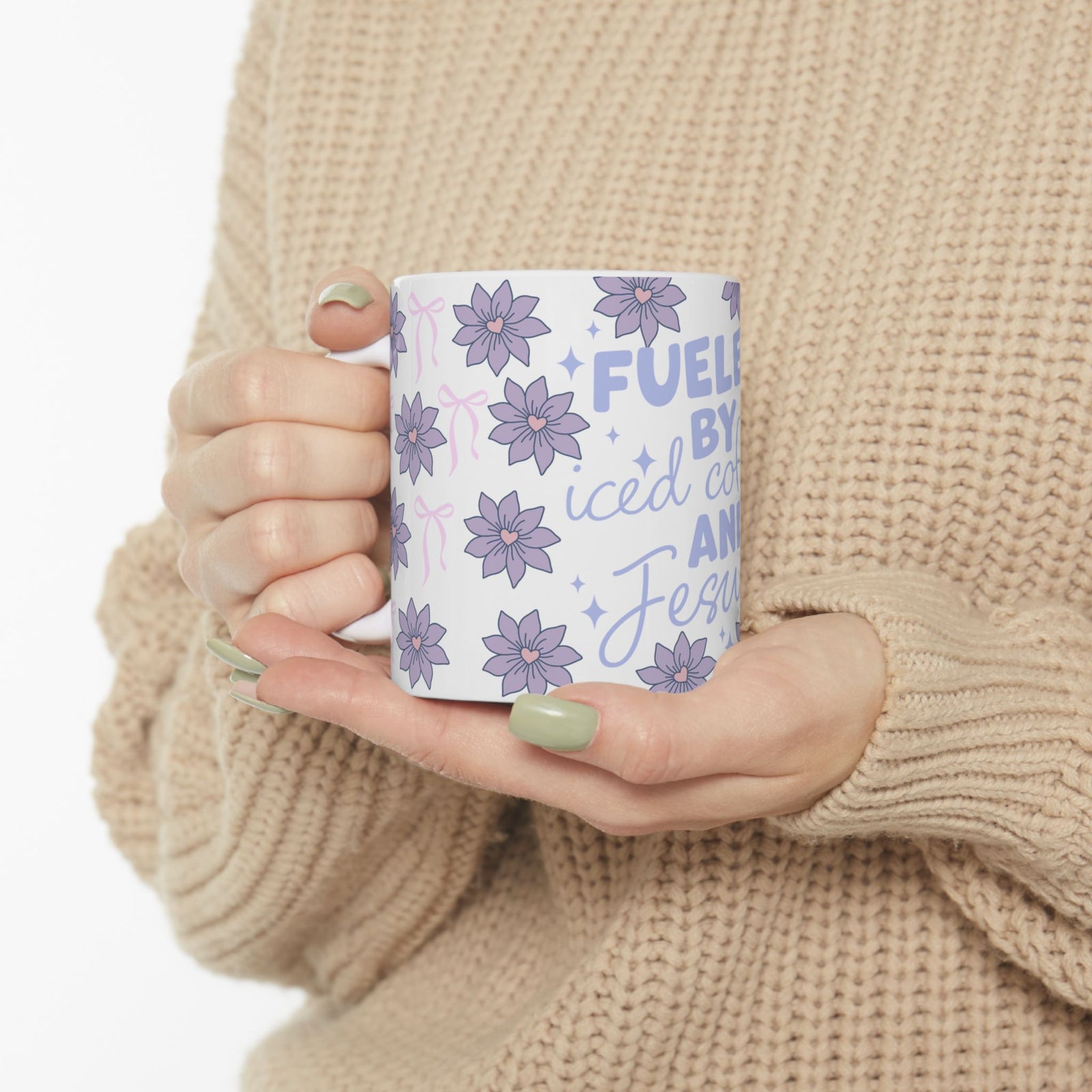 Fueled by Iced Coffee and Jesus Cute Ceramic Mug Coffee Cup (11oz & 15oz)
