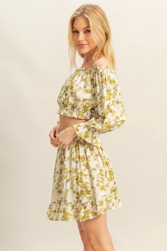 HYFVE Floral Off-Shoulder Flounce Sleeve Top and Skirt Set - Sydney So Sweet