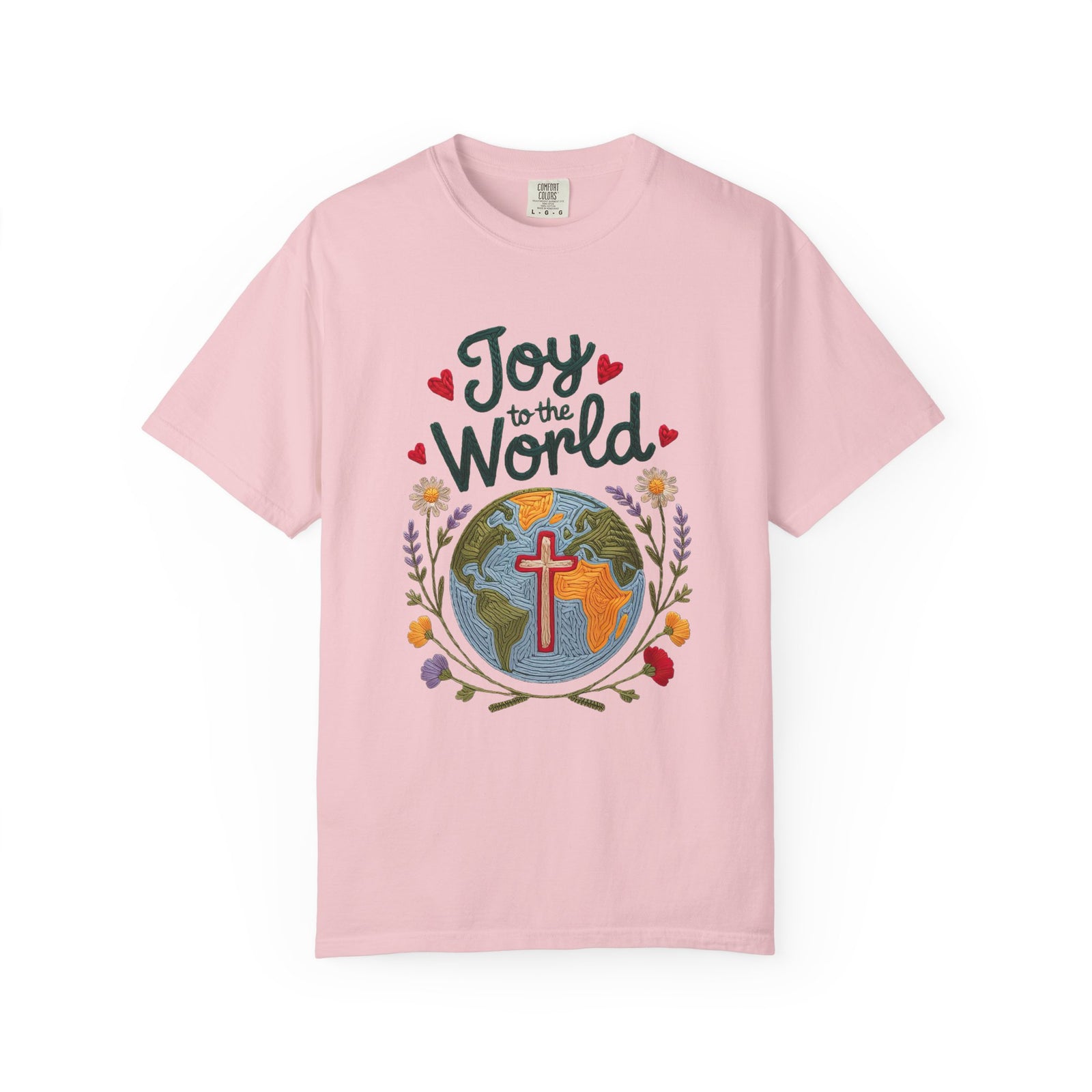 Joy to the World Faux Embroidery Tee Christian Holiday Graphic T-Shirt