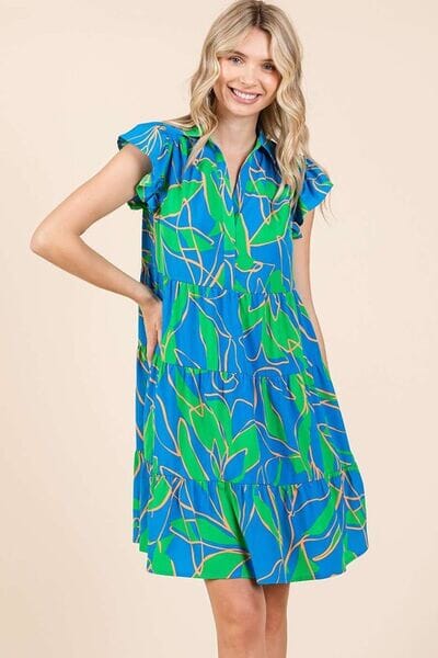 Mittoshop Leaf Print Ruffle Sleeve Tiered Mini Dress - Sydney So Sweet