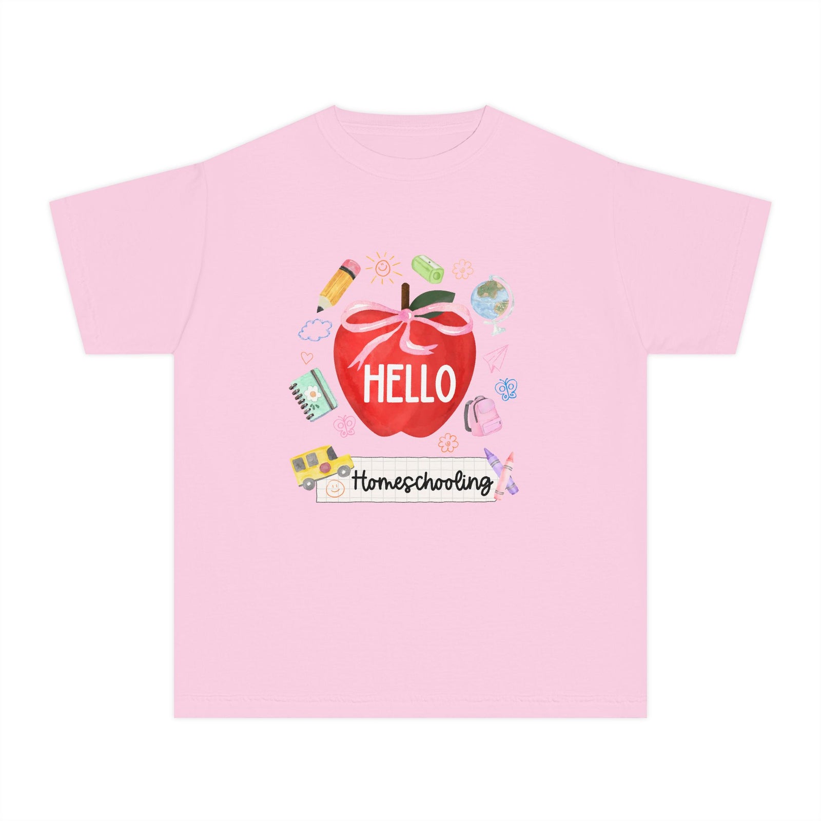 Hello Homeschooling Preppy Coquette Apple Graphic Tee Back to School Homeschool Grade T-Shirt
