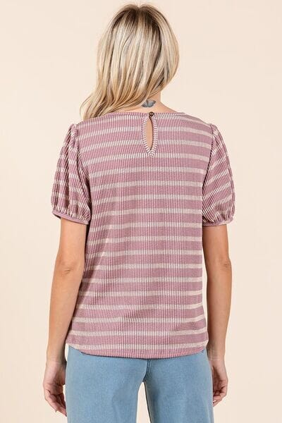 Mittoshop Contrast Striped Short Puff Sleeve Knit Top - Sydney So Sweet