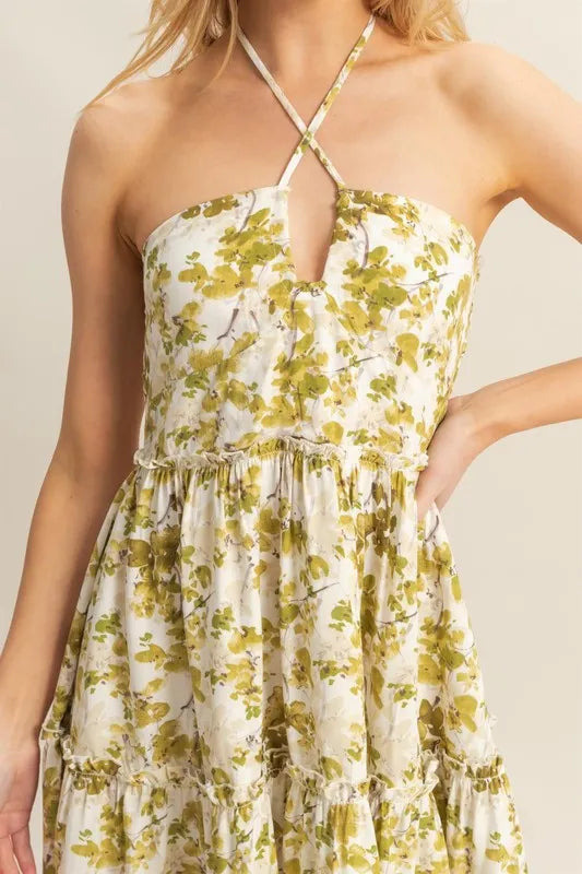 HYFVE Floral Print Halter Neck Tiered Mini Dress - Sydney So Sweet