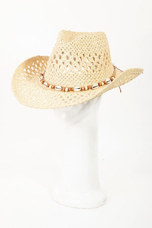 Fame Cowrie Shell Beaded String Straw Hat - Sydney So Sweet