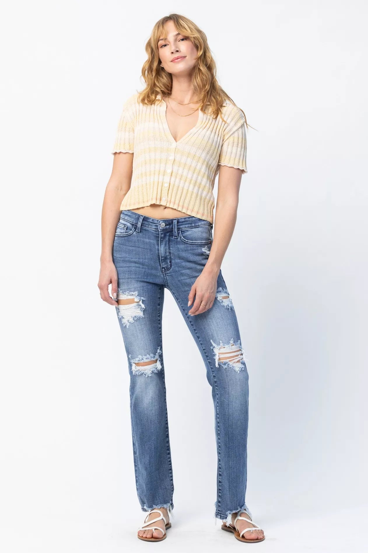 Judy Blue Full Size Mid Rise Destroy Straight Jeans Plus Size - Sydney So Sweet