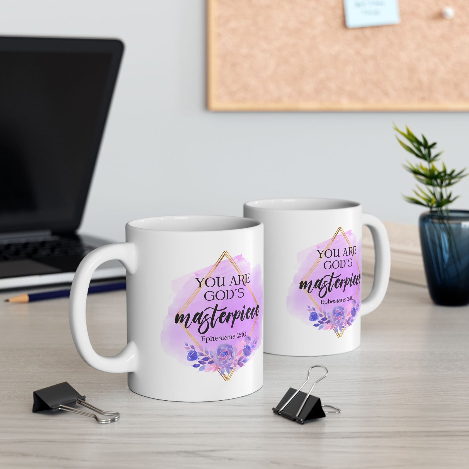 Ceramic Mug – Watercolor Floral You Are My God's Masterpiece Ephesians 2:10 Inspirational Coffee Cup (11oz, 15oz) - Sydney So Sweet