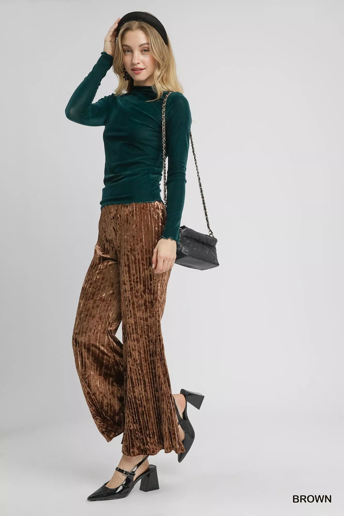Umgee Velvet Pleated Wide Leg Pants - Sydney So Sweet