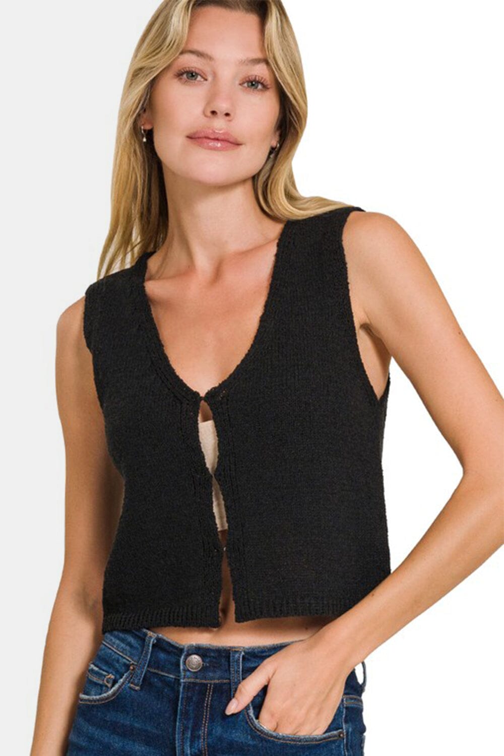 Zenana Hook and Eye Closure V-Neck Sweater Vest - Sydney So Sweet
