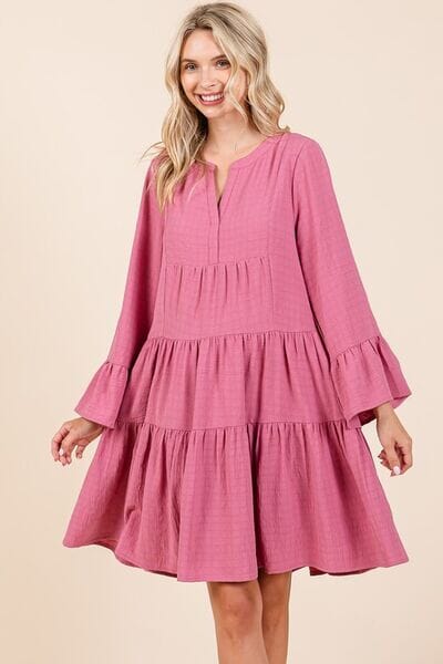 Mittoshop Tiered Notched Flare Sleeve Dress - Sydney So Sweet