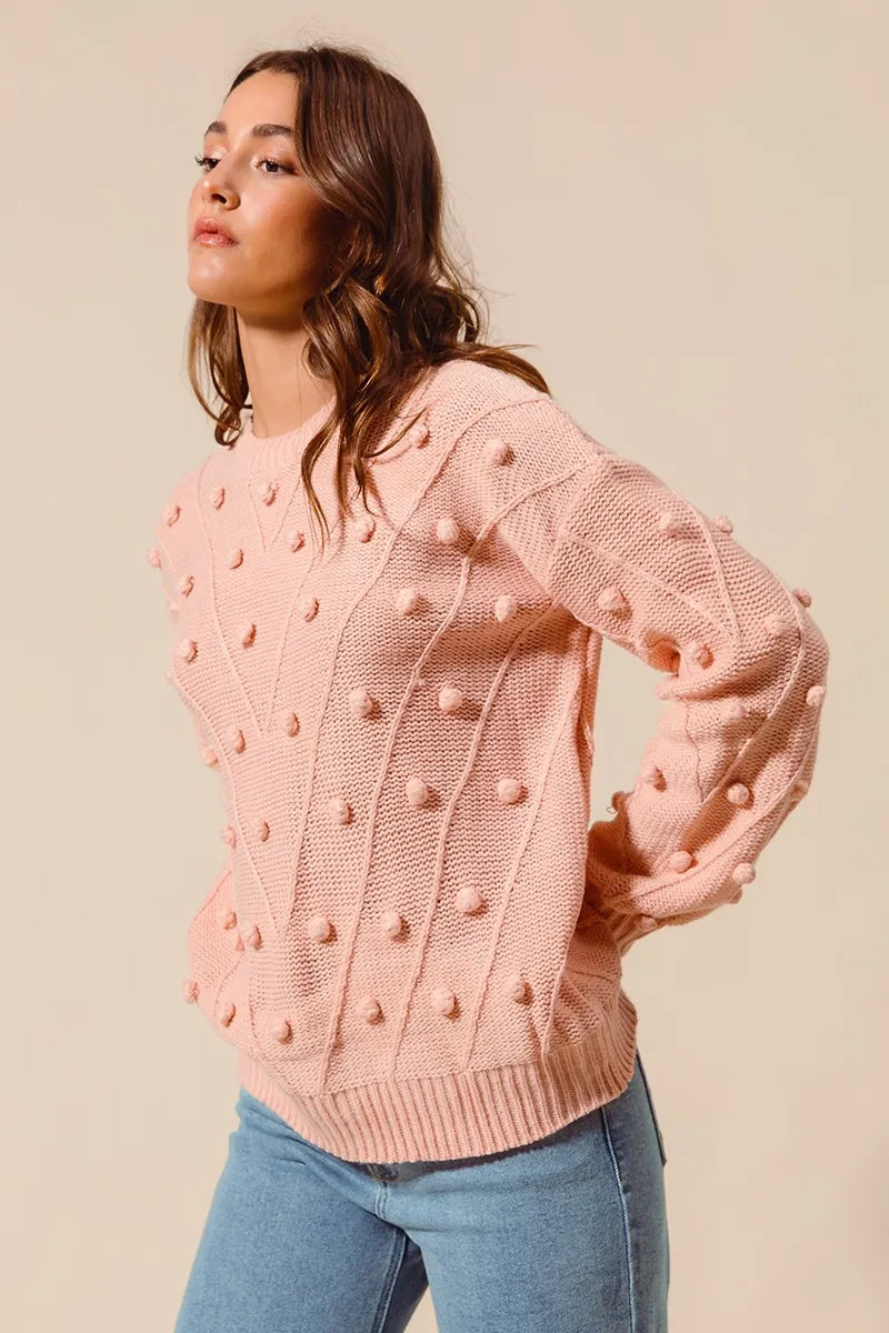 SO ME Pom Pom Textured Knit Sweater Top - Sydney So Sweet