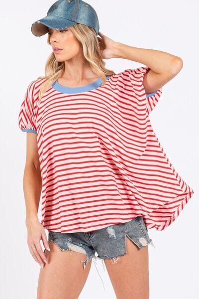 Ces Femme Striped Round Neck Short Sleeve T-Shirt - Sydney So Sweet