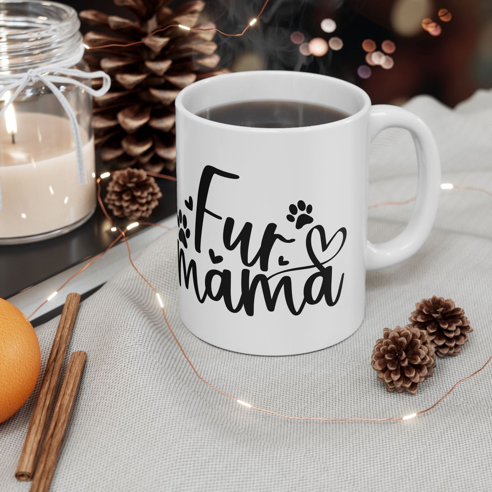 Fur Mama Paw Print Dog & Cat Lovers Cute Ceramic Mug Coffee Cup (11oz & 15oz)