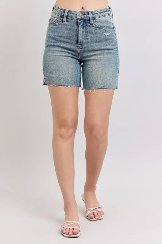 Judy Blue High Waist Vintage Wash Side Slit Denim Shorts - Sydney So Sweet