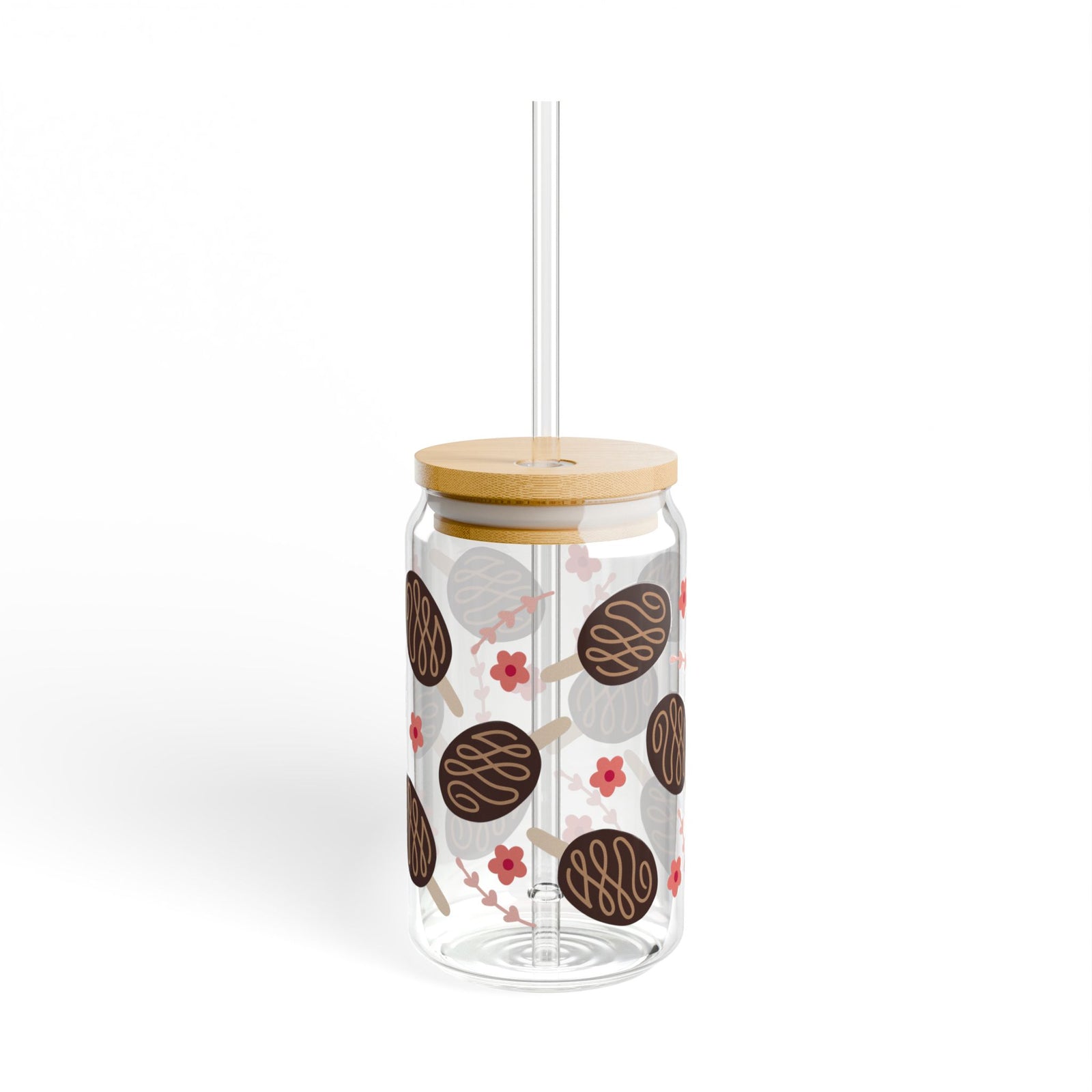Fudge Pops Tumbler Sipper Glass 16oz — Reusable Drink Jar with Lid & Straw