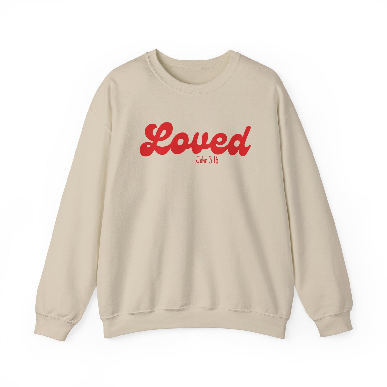Loved John 3:16 Retro Script Christian Pullover Heavy Blend Women's Cozy Crewneck