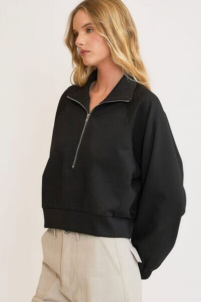 Umgee Full Size Half Zip Cropped Sweatshirt Plus Size - Sydney So Sweet